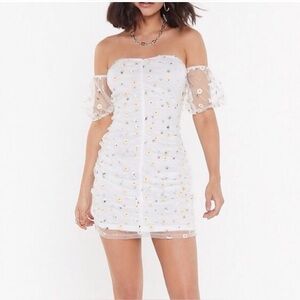 Nasty Gal White Floral Off-Shoulder Mini Dress